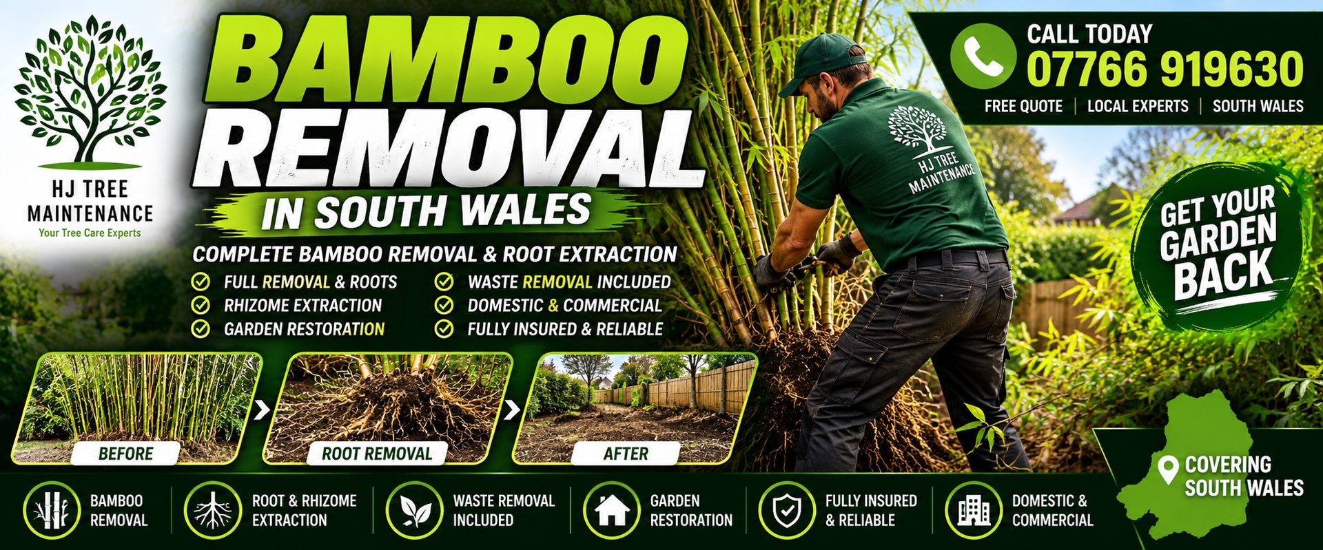 H J Tree Maintenance, tree and garden services in South Wales, call 07766 919630