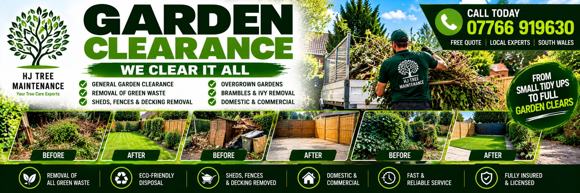 H J Tree Maintenance, tree and garden services in South Wales, call 07766 919630