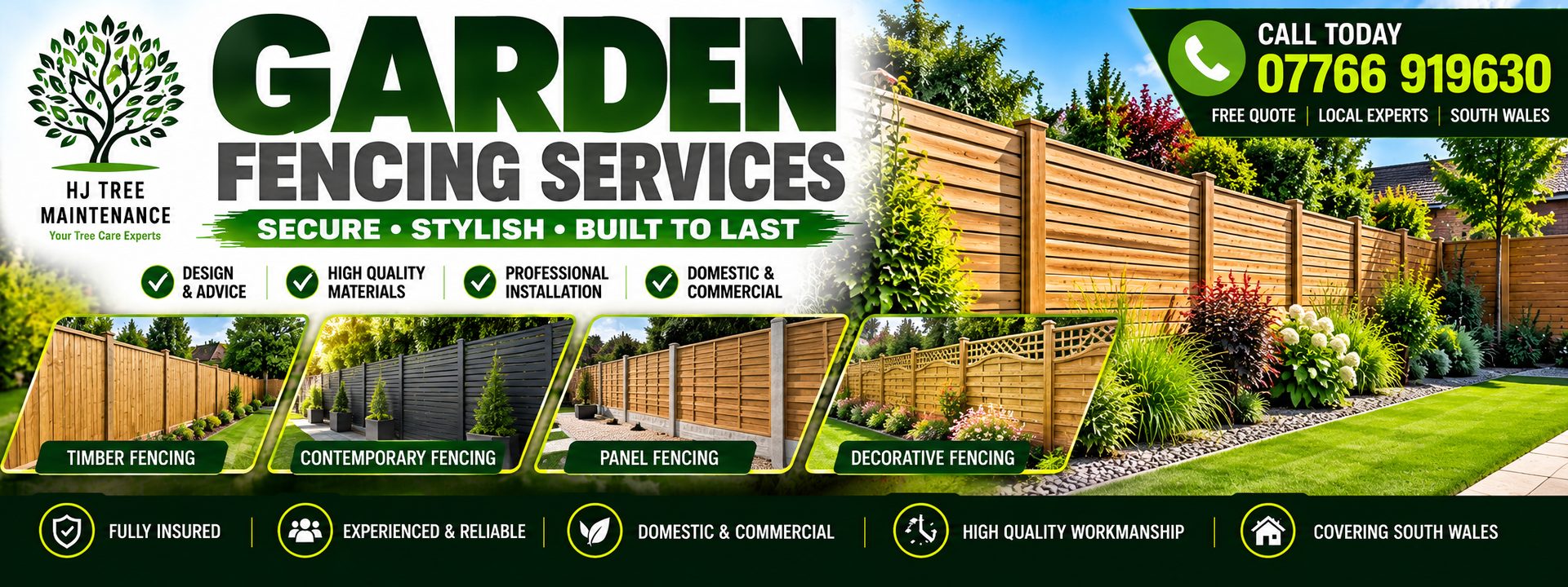 H J Tree Maintenance, tree and garden services in South Wales, call 07766 919630