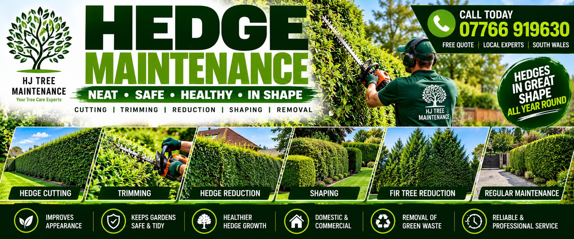 H J Tree Maintenance, tree and garden services in South Wales, call 07766 919630