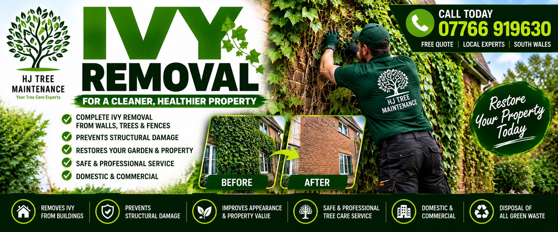 H J Tree Maintenance, tree and garden services in South Wales, call 07766 919630